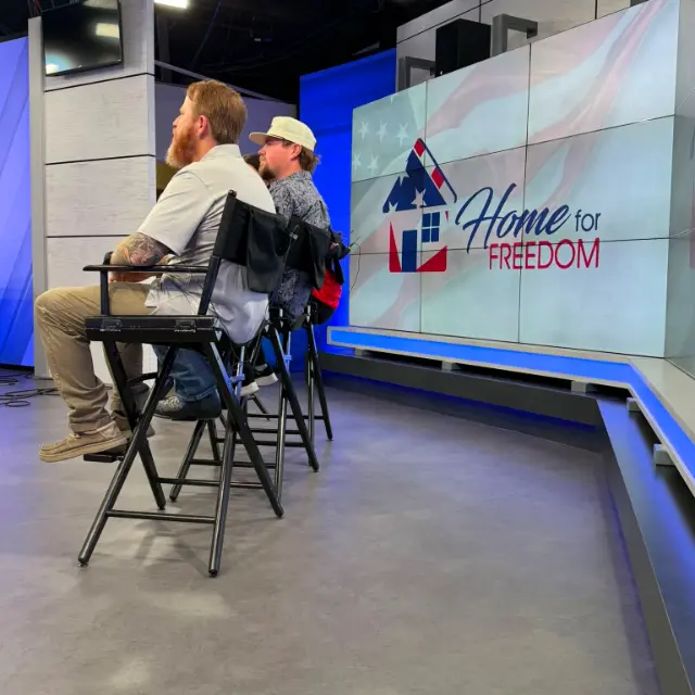Wilson Contracting on a TV set talking about the Home for Freedom partnership