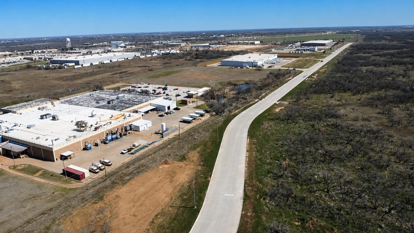 Aerial view of new concrete pavement at the Wichita Falls Business Park